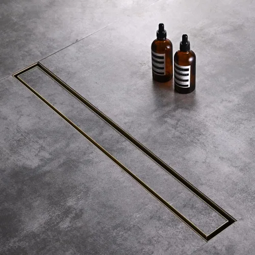 Miniatura 3 de AVSIILE Desagüe lineal de suelo de ducha, kit de drenaje de baño de acero inoxidable 304 de color dorado cepillado de 48 pulgadas, drenaje Oro