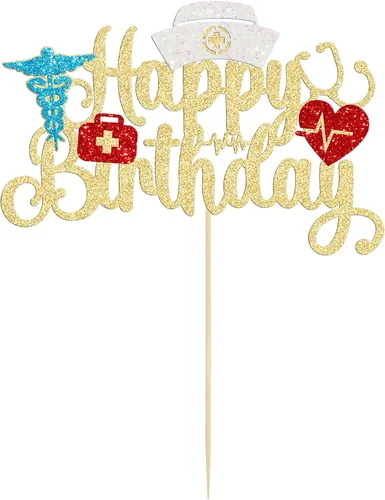 Miniatura 3 de Gyufise 1 unids Enfermera Feliz Cumpleaños Decoración de Pastel de Cumpleaños de Enfermería Público de Pastel de Cumpleaños para Médico Rn Tema