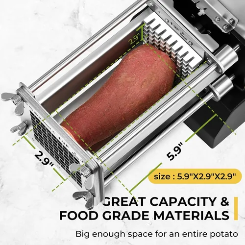 Miniatura 2 de Cortador de papas fritas eléctrico de acero inoxidable profesional con 4 cuchillas para uso comercial, doméstico y pepinos, zanahorias, batatas