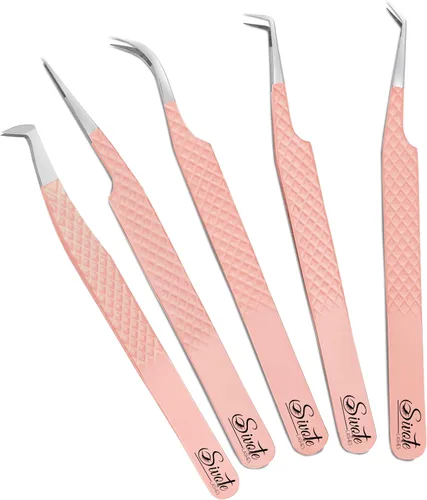 Miniatura 13 de SIVOTE Pinzas de pestañas para extensiones de pestañas para volumen, aislamiento y pestañas clásicas, paquete de 6, negro y rosa