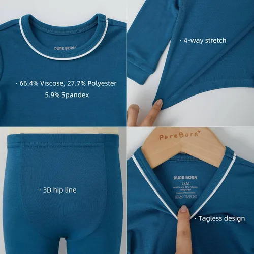 Miniatura 5 de pureborn Conjunto de pijama para bebé, ropa de dormir de algodón de manga larga ajustada para niños y niñas, 2 piezas, 18M-7Y