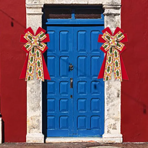 Miniatura 3 de Arcos mexicanos grandes para corona, lazos de Cinco de Mayo rojos y amarillos, lazos de dama de Guadalupe para puerta delantera, lazos de árbol