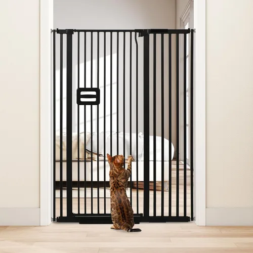 Miniatura 8 de SMONTER Puerta de bebé extra alta de 55 pulgadas de alto, puerta de seguridad para gatos, se expande a 34.2-38.2 pulgadas de ancho, puerta de perro