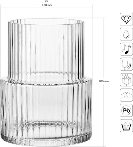 Miniatura 4 de KROSNO Florero de cristal acanalado de 7.8 pulgadas - Florero de cristal transparente para flores y ramos - Vidrio sin plomo - Diseño moderno