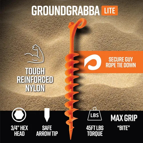 Miniatura 3 de GROUNDGRABBA Lite - Estacas naranjas para tienda de campaña, estacas para arena, anclajes de tierra atornillados para un máximo agarre y longevidad