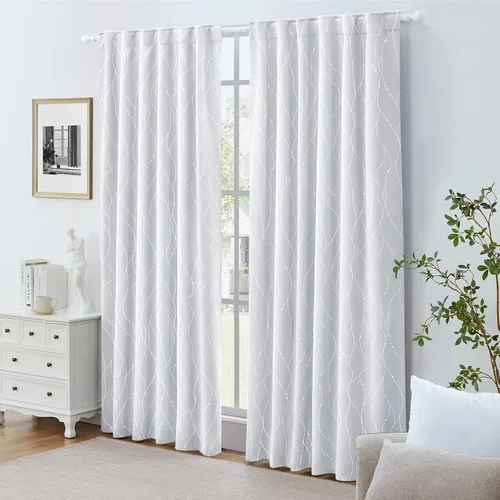 Miniatura 7 de HOMEIDEAS Cortinas opacas de color gris claro de 52 x 96 pulgadas de largo, 2 paneles de línea ondulada plateada con puntos impresos, pestaña