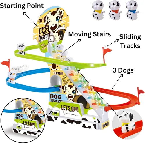 Miniatura 5 de Dalmatian Racer - Juguete deslizante para escaleras, pista de carreras de perros con luces LED y música para niños pequeños