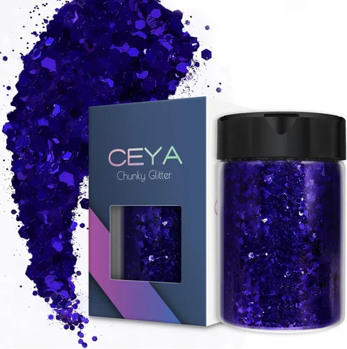 Miniatura 27 de Ceya - Purpurina gruesa, 140 g / 4.9 oz de polvo de purpurina para manualidades, color lila aubergine, con copos finos, lentejuelas iridiscentes 4.9