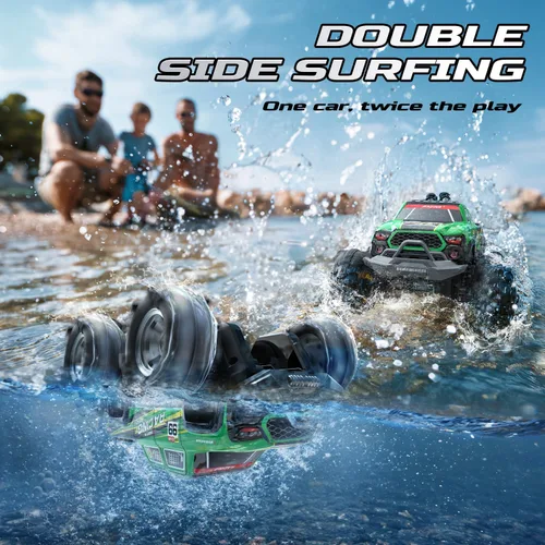 Miniatura 5 de DEERC BG028 Camión monstruo anfibio RC/barco, coche de control remoto IPX7 impermeable con control por detección de gestos, coche RC de 2.4GHz 4WD