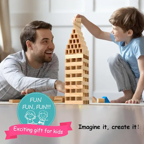 Miniatura 3 de Juego de 100 piezas de bloques de construcción clásicos de madera, juguetes de construcción STEM sólidos para niños, juguetes Montessori