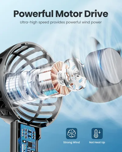 Miniatura 3 de Gaiatop Mini ventilador portátil, pequeño y potente, diseño lindo de 3 velocidades, ventilador de mano personal y escritorio con base, ligero
