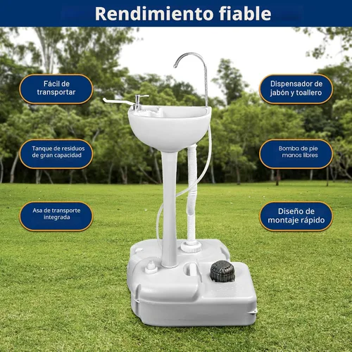 Miniatura 6 de SereneLife Estación de lavado de manos portátil, más de 100 lavados de manos, bomba de pie manos libres, dispensador de jabón y manguera de drenaje