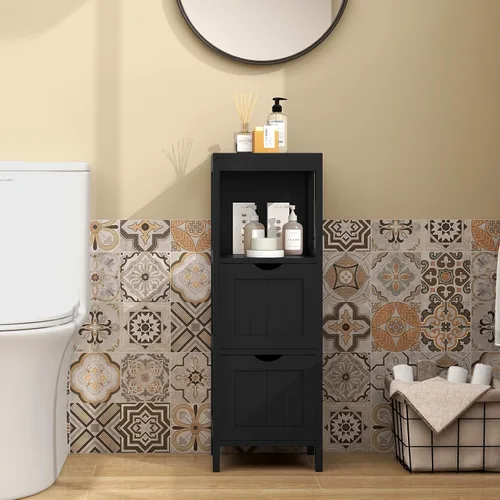 Miniatura 3 de LOKO Gabinete de piso de baño, gabinete de almacenamiento multifuncional con 2 cajones extraíbles, armario de baño moderno con correa anticaída, 12