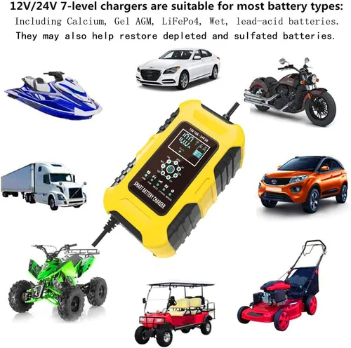 Miniatura 2 de Cargador rápido de batería de coche de 12 V/24 V y 10 amperios para baterías húmedas/GEL/SLA/LiFePO4/plomo-ácido/AGM, cargador de batería