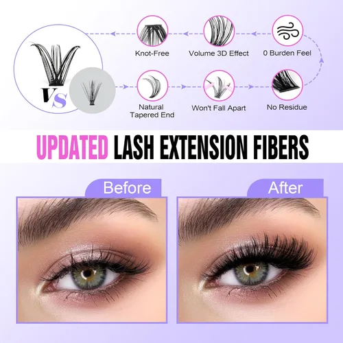 Miniatura 4 de Pawotence Kit de extensiones de pestañas individuales 40D 50D, kit de extensiones de pestañas de 0.315-0.630 pulgadas con unión y sello de pestañas