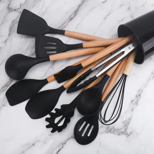 Miniatura 5 de Juego de utensilios de cocina, juego de utensilios de cocina, cuchara, espátula, 446 ℉ resistente al calor, 12 piezas antiadherentes de silicona