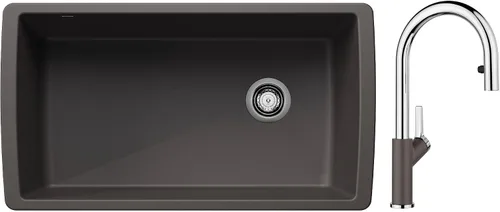 Miniatura 10 de BLANCO Diamond SILGRANIT - Fregadero de cocina súper individual con grifo de cocina desplegable Urbena a juego de color, color antracita