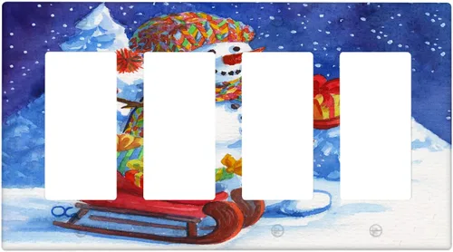 Miniatura 32 de Cubierta de interruptor de luz dúplex de 1 banda, cubierta decorativa de Navidad con copos de nieve rojos, placa frontal decorativa para cocina