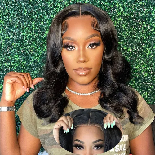 Peluca Portátil y Fácil de Usar sin Pegamento - Peluca de Cabello Humano Ondulada con Encajes Frontales para Mujeres Negras - Prearrancadas y