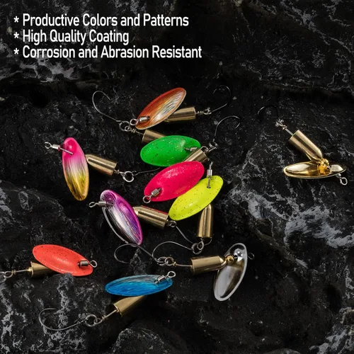 Miniatura 4 de Dr.Fish Paquete de 10 señuelos giratorios de pesca en línea con un solo gancho para trucha, spinnerbait, kits de señuelos Bass Crappie Salmón Kit