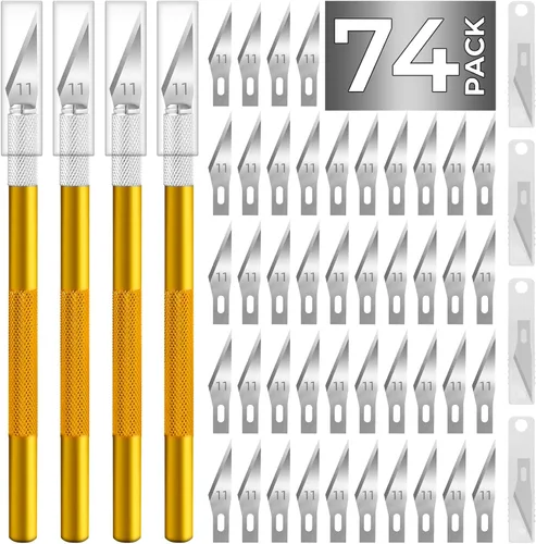 Miniatura 12 de Exacto - Cuchillo de manualidades, cuchillo de pasatiempo, paquete de 74 con 4 cuchillos afilados actualizados y 70 cuchillas de repuesto para arte