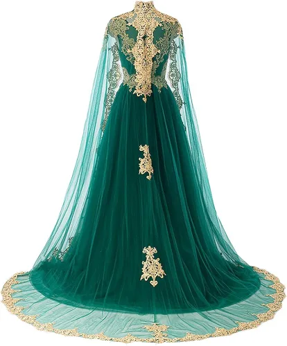 Miniatura 4 de Kivary Vestidos de noche largos de encaje dorado vintage con capa, Oro
