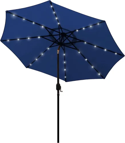Miniatura 23 de Blissun - Sombrilla solar de 9 pies, 32 luces LED, parasol de mesa para patio, jardín, cubierta, piscina y playa (gris)