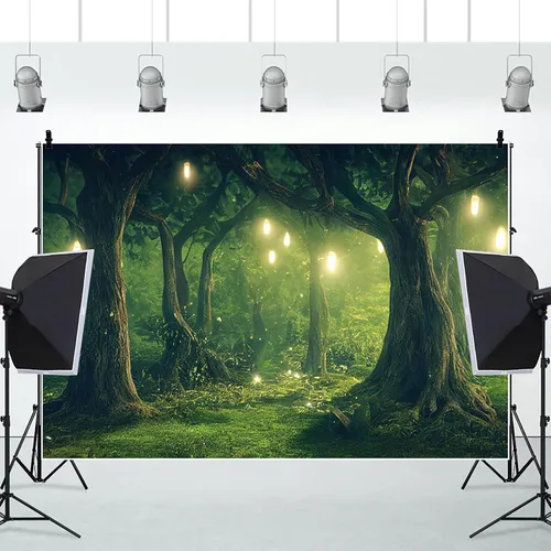 Miniatura 5 de Renaiss Telón de fondo de bosque encantado de 5 x 3 pies, de poliéster, cuento de hadas del país de las maravillas, bosque, árboles mágicos verdes