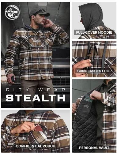 Miniatura 7 de CQR - Chaqueta tipo camisa de franela para hombre, de manga larga, cálida para invierno, para exteriores, casual, a cuadros, con bolsillos