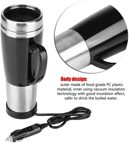 Miniatura 2 de Taza de calefacción de viaje de acero inoxidable de 15.2 fl oz, calentador de taza de café para coche hervido, calentador de taza de café