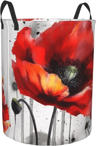 Miniatura 2 de Beautiful Poppy Flower Ink print Circular Hamper Waterproof Storage Bin Organizer Basket Laundry Hamper With Handles For Clothes Toys Medium