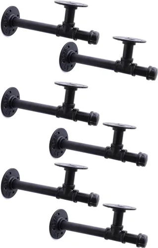 Miniatura 8 de Soportes de estante de tubo industrial de 3/4", soportes de estantería DIY de hierro negro montados en pared para colgar, soportes de tubería