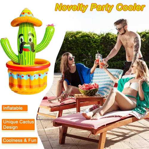 Miniatura 3 de PARENTSWELL Enfriador inflable de cactus de 47.5 pulgadas, enfriador de bebidas inflable para fiestas de verano, cubo de hielo inflable, suministros
