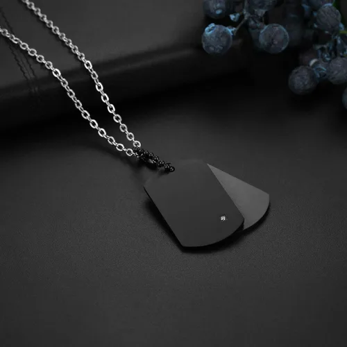 Miniatura 4 de Cupimatch Collar con colgante de doble etiqueta de perro de acero inoxidable estilo ejército para hombre con cadena de 22 pulgadas, plata