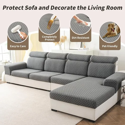 Miniatura 5 de Fundas de cojín para sofá seccional, fundas elásticas para sofá modular en forma de L, funda de cojín lavable, fundas de asiento suaves
