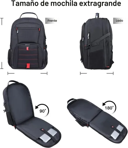 Miniatura 4 de Mochila extra grande de viaje para portátil ANTERK, de 17.3 pulgadas, con puerto USB, de 50L, antirrobo, resistente al agua, mochila de trabajo