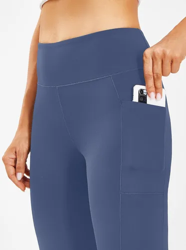 Miniatura 4 de AFITNE Pantalones de yoga capri de longitud completa para mujer, con bolsillos, cintura alta, acampanados, para entrenamiento, pantalones de trabajo