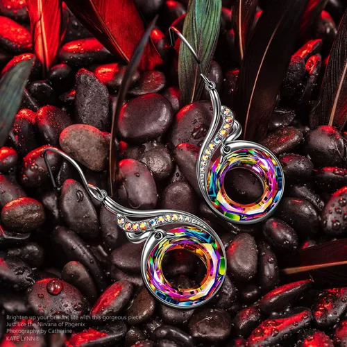 Miniatura 3 de Kate Lynn Aretes de Phoenix "Rise From the Ashes", aretes colgantes de plata de ley con cristales de Austria, regalo de cumpleaños con joyero