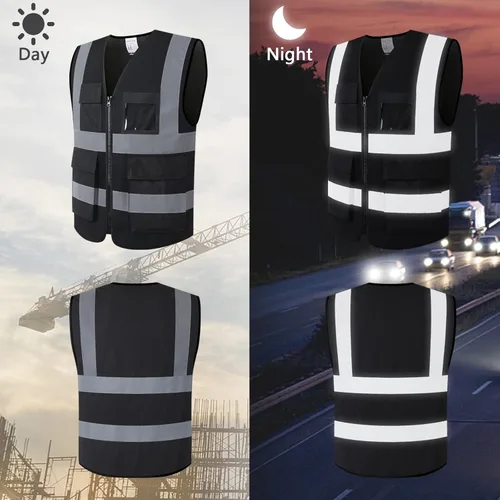 Miniatura 5 de Chaleco de seguridad reflectante para hombres y mujeres con 8 bolsillos y cremallera, chaleco de trabajo de malla de alta visibilidad, cumple