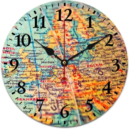 Reloj de pared de madera con mapa del mundo antiguo, estilo nostálgico, Atlas histórico, diseño vintage, impresión de madera, reloj de pared con