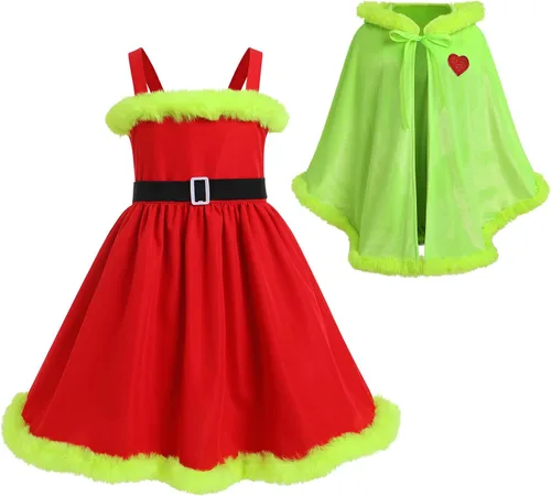 Miniatura 16 de IDOPIP Vestido de fiesta de Navidad para mujeres y niñas, vestido de tutú a cuadros rojos con capa con capucha, disfraz familiar a juego