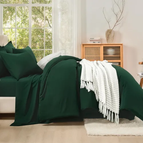 Miniatura 5 de Litanika Juego de ropa de cama con edredón tamaño matrimonial de 7 piezas en una bolsa color verde esmeralda oscuro - Juego de ropa de cama completo