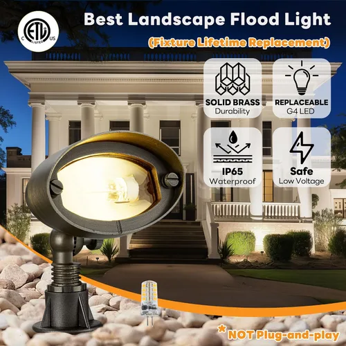 Miniatura 2 de Gardenreet Luz de inundación de latón macizo - Luz LED de paisaje de lavado de pared de bajo voltaje, para exteriores, 12 V, cableada, impermeable