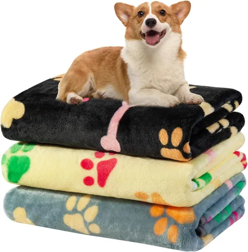 Miniatura 10 de Dono 1 paquete de 3 mantas para perros, manta de forro polar suave y esponjosa para mascotas, tapete cálido para dormir, diseño de huellas