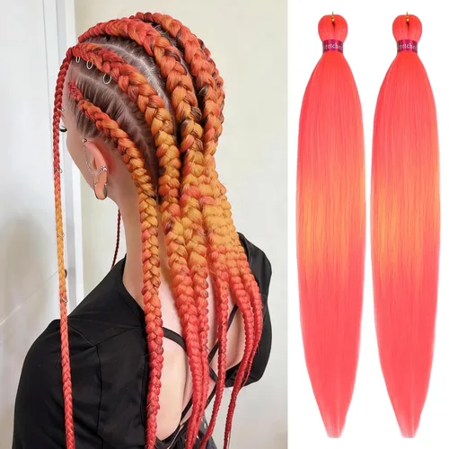 Miniatura 12 de Cabello trenzado negro preestirado, 2 paquetes de extensiones de cabello de trenzas de caja de 26 pulgadas, pelo sintético preestirado trenzado