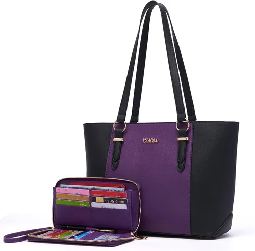 Miniatura 11 de YZAOLL Bolsos para mujer de cuero sintético, medianos y grandes, bolso de hombro, cartera, juego de bolso de mano y billetera