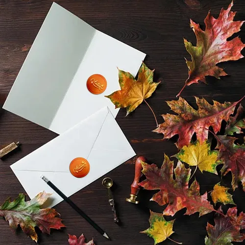 Miniatura 7 de MAYJOYDIY Sello de cera de otoño, hojas de arce, sellos de cera de sellado de palabras de 0.984 in, sello de sellado de cabeza de latón extraíble