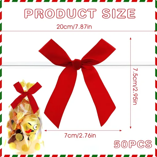 Miniatura 2 de Lazos para atar torcidos, cinta de satén roja para bolsas de golosinas, Halloween, Navidad, boda, envoltura de regalos, paquete de 50