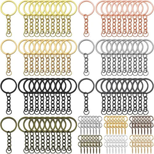 Miniatura 10 de Llavero con cadena, 50 llaveros con cadena y salto abierto, piezas de llavero de metal de 1 pulgada para resina, suministros de manualidades
