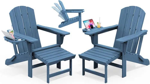 Miniatura 56 de KINGYES Silla Adirondack plegable ajustable con otomana retráctil, silla reclinable Adirondack de polietileno de alta densidad con soporte